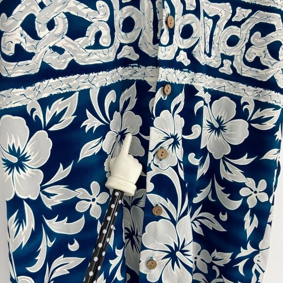 Kennington Hawaiian Shirt Men's  Medium Polyester Blue/Gray‎ Button Down - Picture 7 of 8